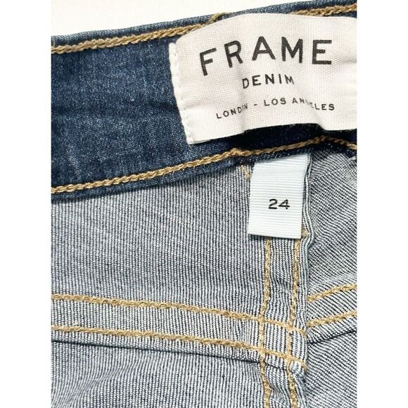 Frame Le High Skinny Multi Tape Stripe Skinny Jeans Raw Hem Dark Wash Size 24 - Picture 4 of 13